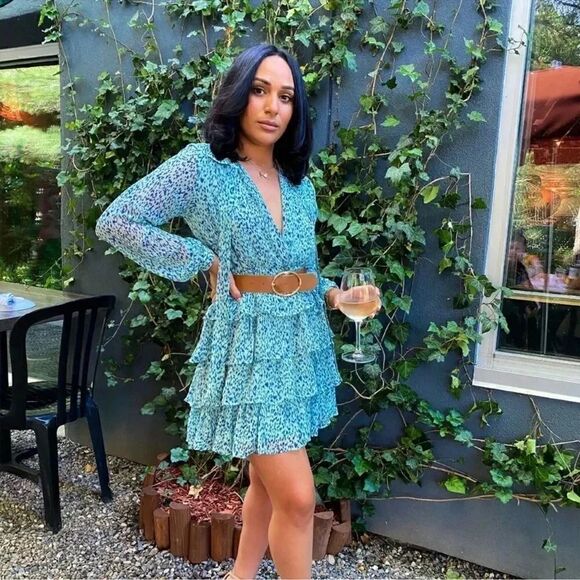 ZARA PRINTED TIERED RUFFLED DRESS WITH BELT - Picture 2 of 5